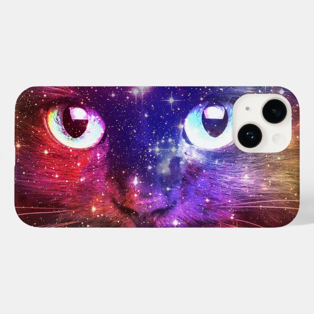 Farbenexplosion Galaxie Katze  Case-Mate iPhone 14 Hülle (Rückseite (Horizontal))