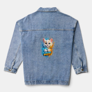 Farbenexplosion Katze – Lebendige Farbspritzer Den Jeansjacke