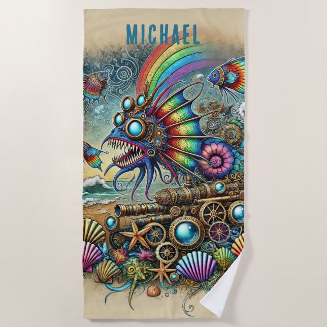 FARBENFANTASY STEAMPUNK SEA MONSTER STRANDTUCH (Vorderseite)