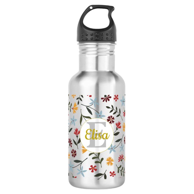 Farbenfarbenes Blumenmuster Personalisiert Edelstahlflasche (Vorderseite)