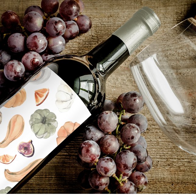 Farbenfarbenes Kürbismuster | Herbstwoben Weinetikett (Von Creator hochgeladen)