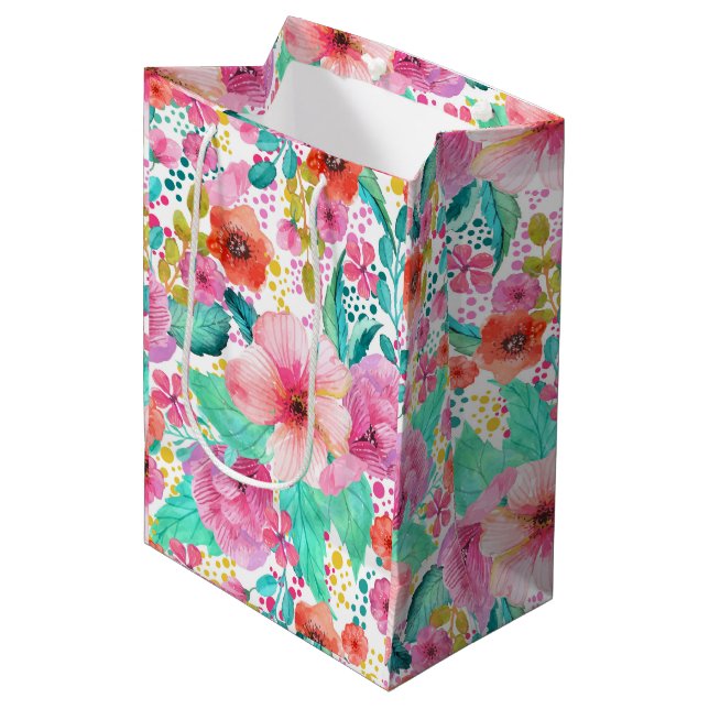Farbenfarbenes Muster für Blumenmuster Mittlere Geschenktüte (Vorderseite Schrägansicht)