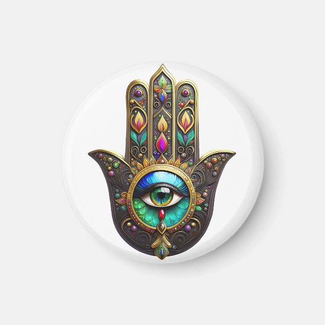 Farbenfrobraun Gold Hamsa Regenbogenfarbe Drittes  Magnet (Vorne)