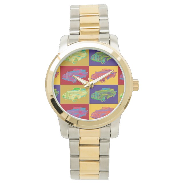 Farbenfroh 1938 Cadillac Lasalle Pop Art Armbanduhr (Vorderseite)