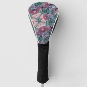 farbenfroh, abstrakt, floralfarben, rosa, grün golf headcover
