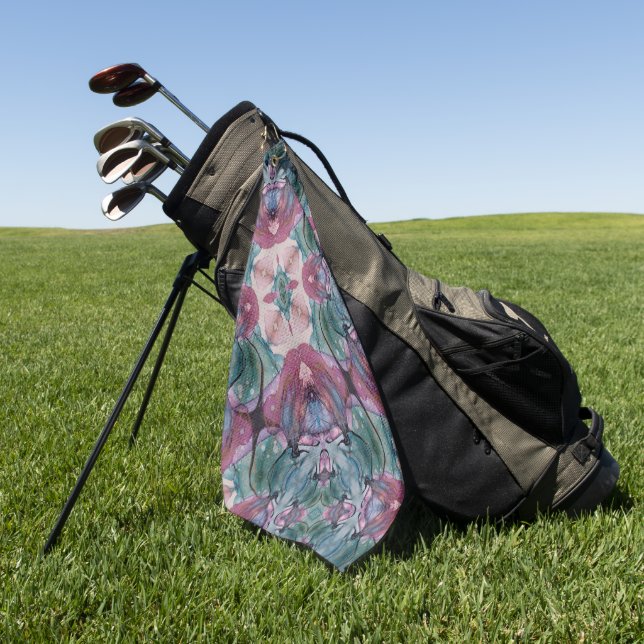 farbenfroh, abstrakt, floralfarben, rosa, grün golfhandtuch (Gras)