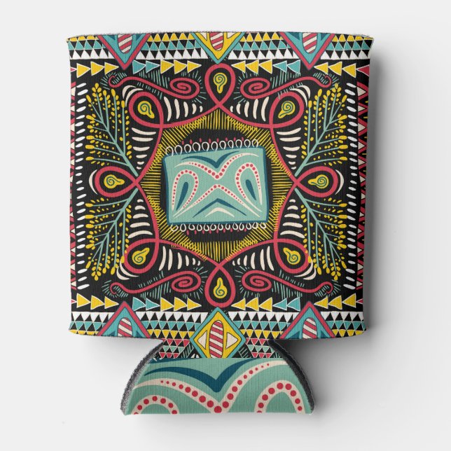 Farbenfroh abstrakt: Quadrat-Taschendesign. Dosenkühler (Vorderseite)