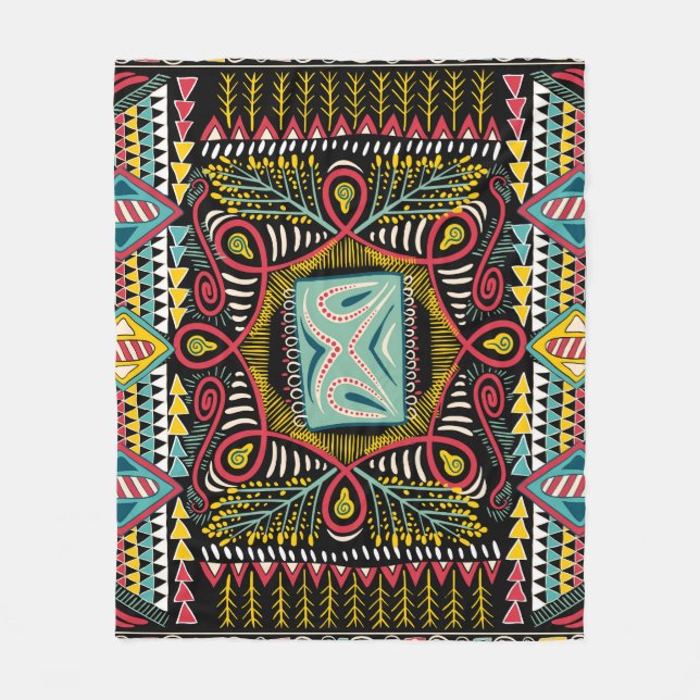 Farbenfroh abstrakt: Quadrat-Taschendesign. Fleecedecke (Vorderseite)