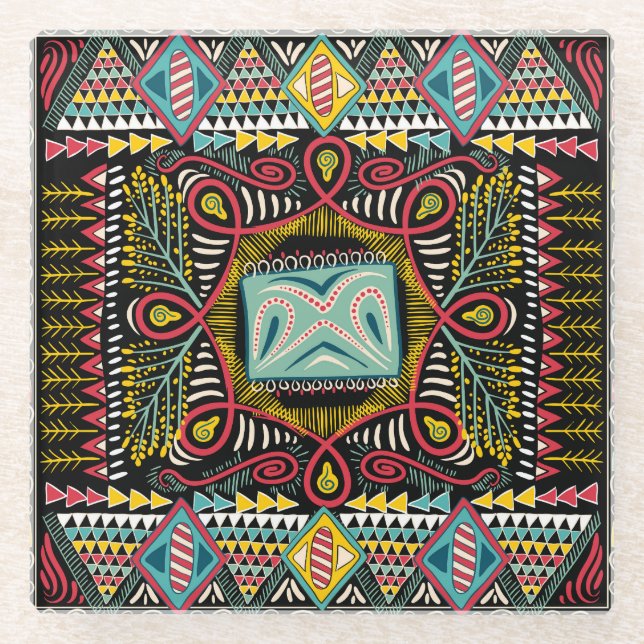 Farbenfroh abstrakt: Quadrat-Taschendesign. Glasuntersetzer (Vorderseite)