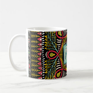 Farbenfroh abstrakt: Quadrat-Taschendesign. Kaffeetasse