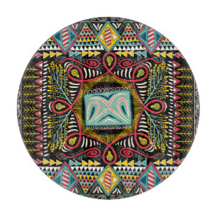 Farbenfroh abstrakt: Quadrat-Taschendesign. Schneidebrett