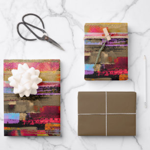 farbenfroh Abstrakt und Glitzer Geschenkpapier Set