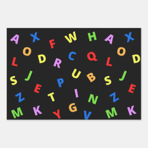 Farbenfroh Alphabet auf schwarzem Hintergrund Geschenkpapier Set