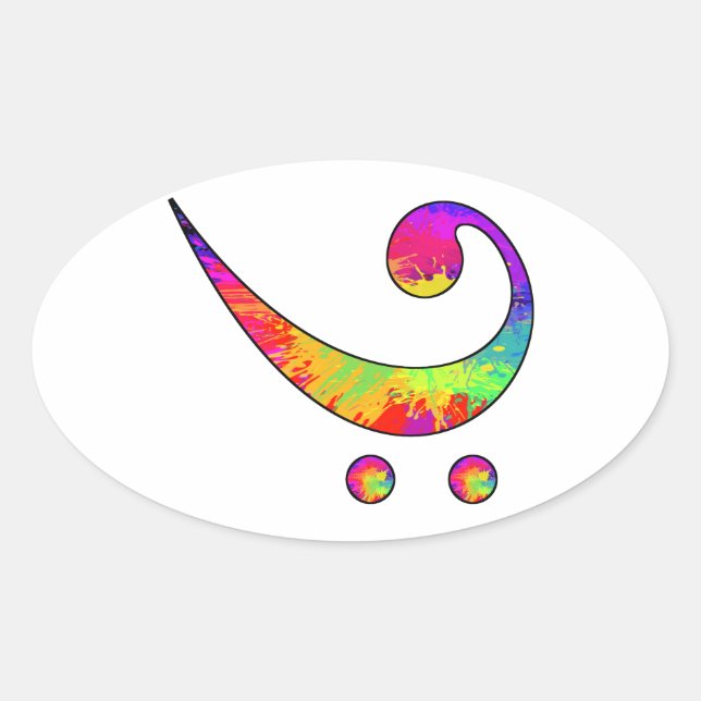 Farbenfroh Bass Clef Ovaler Aufkleber (Vorderseite)