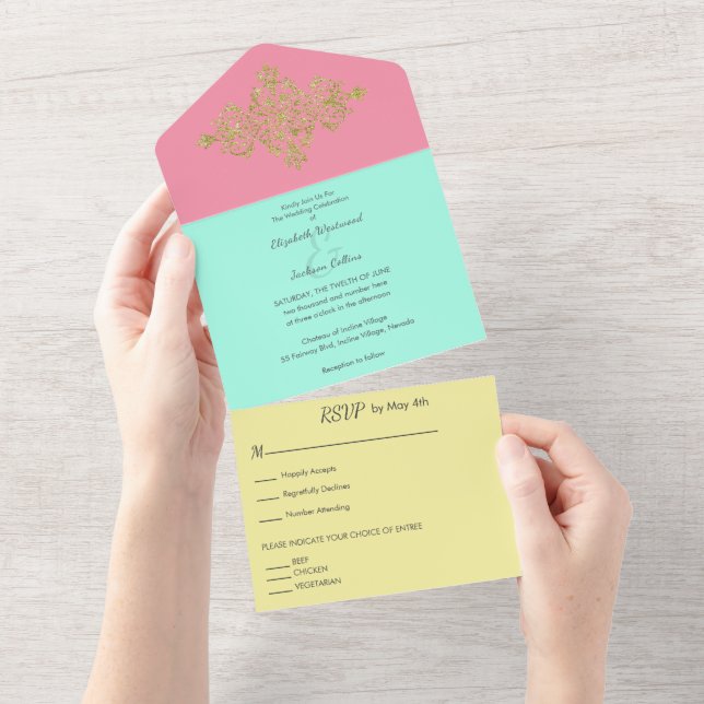 Farbenfroh bei der Goldhochzeit All In One Einladung (Abreißen)