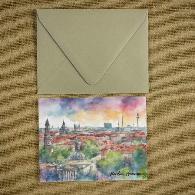 Farbenfroh Berlin Deutschland Skyline Watercolor Postkarte (berlin germany city watercolor postcard)