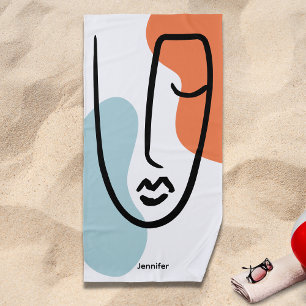 Farbenfroh Blue Orange Abstrakt Line Art Individue Strandtuch