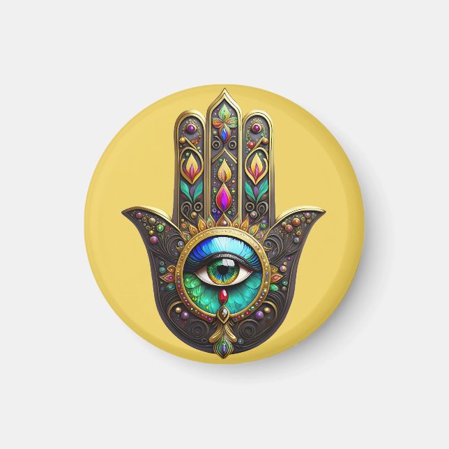 Farbenfroh Braun Gold Hamsa Regenbogenfarbe Dritte Magnet (Vorne)