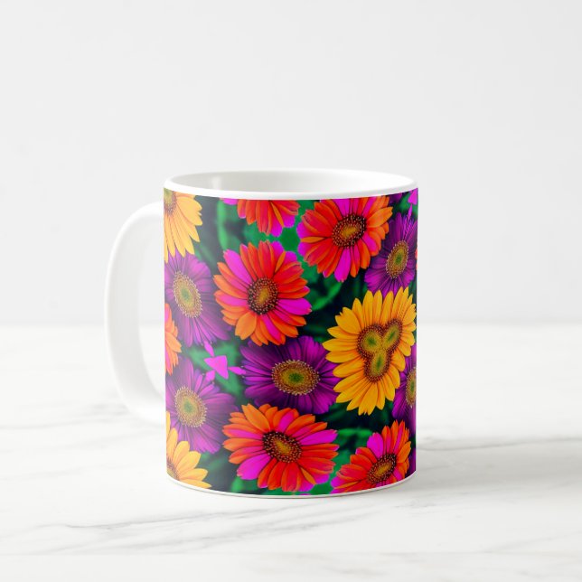 farbenfroh Daisy Bouquet Pattern Kaffeetasse (Vorderseite Links)