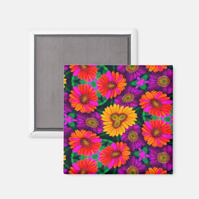 farbenfroh Daisy Bouquet Pattern Magnet (Vorderseite/Rückseite)