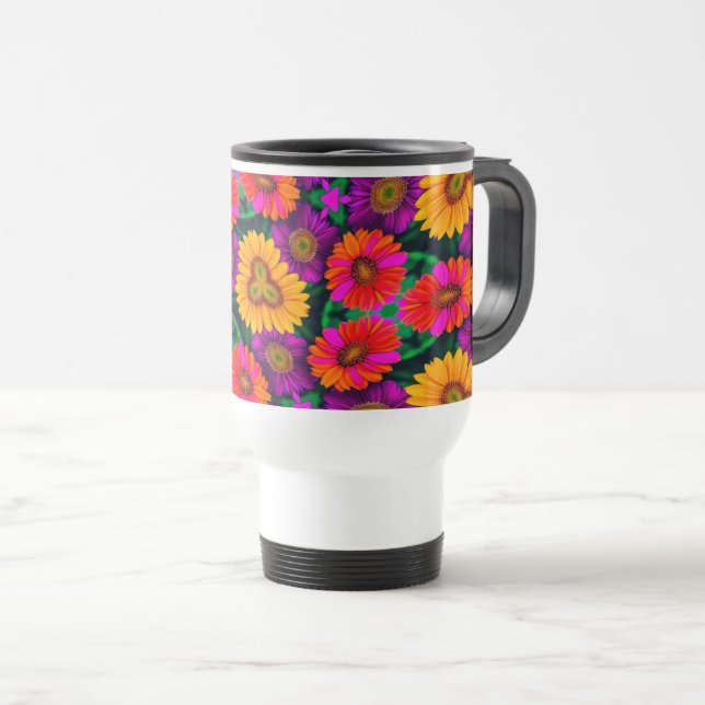 farbenfroh Daisy Bouquet Pattern Reisebecher (VorderseiteRechts)