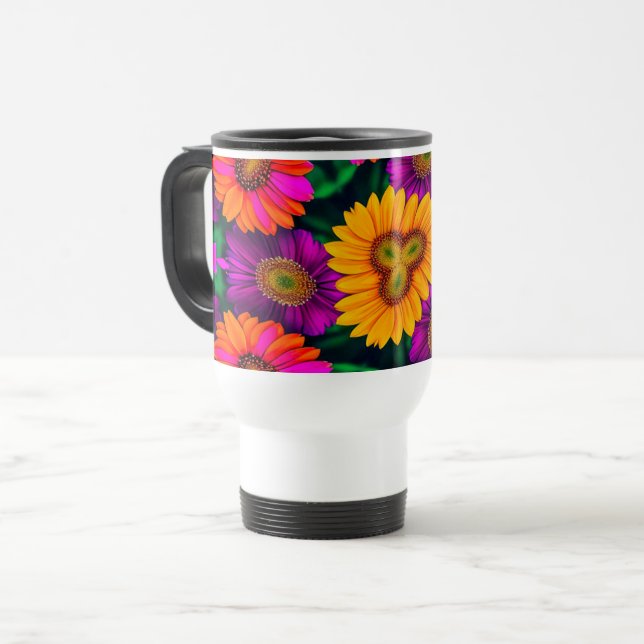 farbenfroh Daisy Bouquet Pattern Reisebecher (Vorderseite Links)