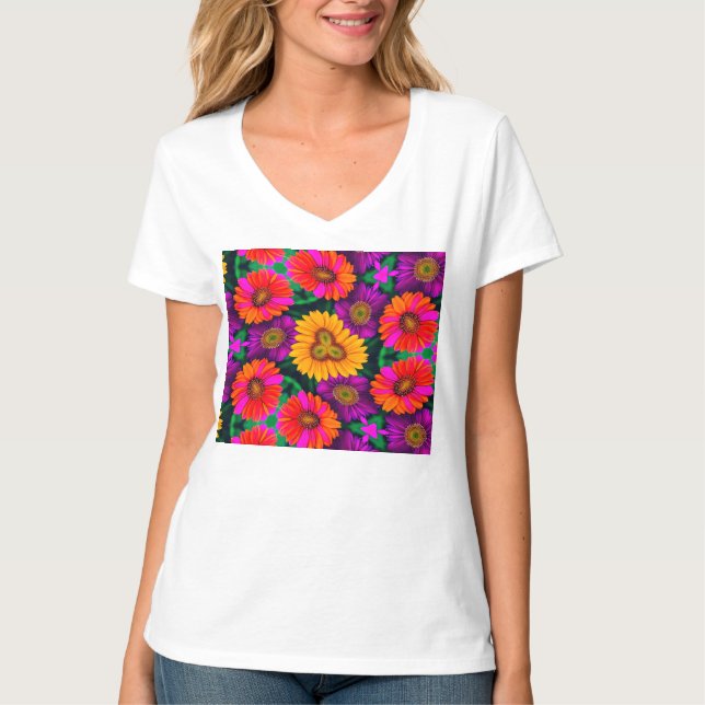 farbenfroh Daisy Bouquet Pattern T-Shirt (Vorderseite)