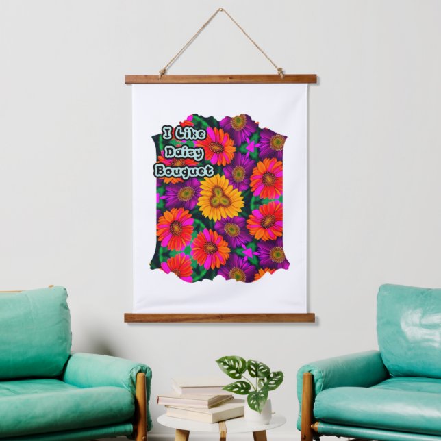 farbenfroh Daisy Bouquet Pattern Wandteppich Mit Holzrahmen (Wohnzimmer)