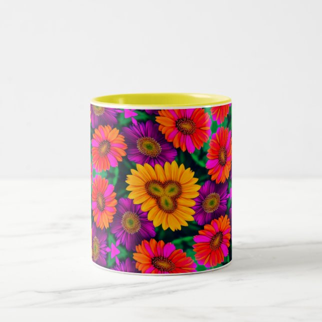 farbenfroh Daisy Bouquet Pattern Zweifarbige Tasse (Mittel)