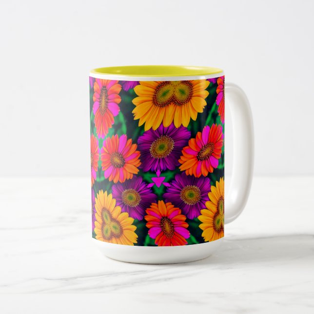 farbenfroh Daisy Bouquet Pattern Zweifarbige Tasse (VorderseiteRechts)
