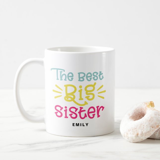 Farbenfroh das Beste Niedliche Schwesterhandgedich Kaffeetasse (Mit Donut)