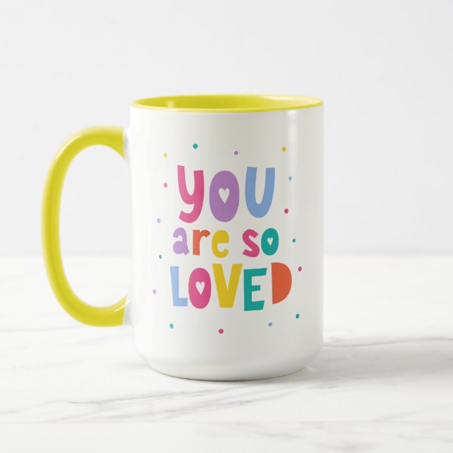 Farbenfroh, dass du so geliebt bist tasse (Links)