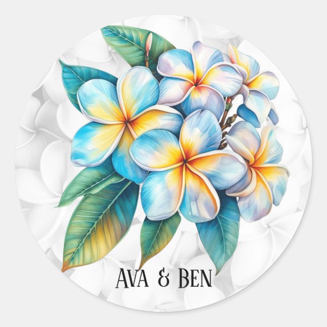 farbenfroh Frangipani Hawaii BlumenWedding Runder Aufkleber (Vorderseite)