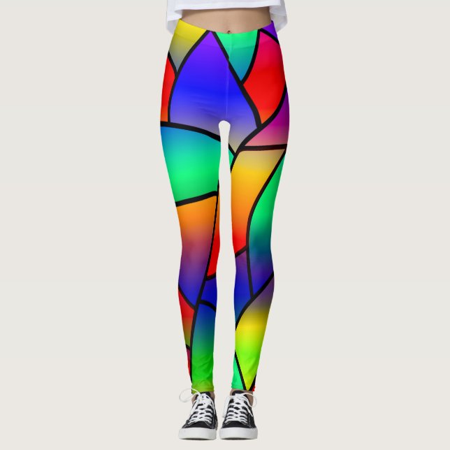 Farbenfroh gestanztes Glas rot, blau, Lila, gelb Leggings (Vorderseite)