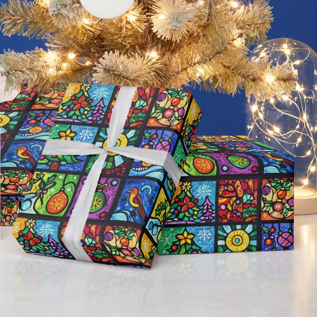 Farbenfroh gestanztes Glasmuster Weihnachten Geschenkpapier (Feiertage)