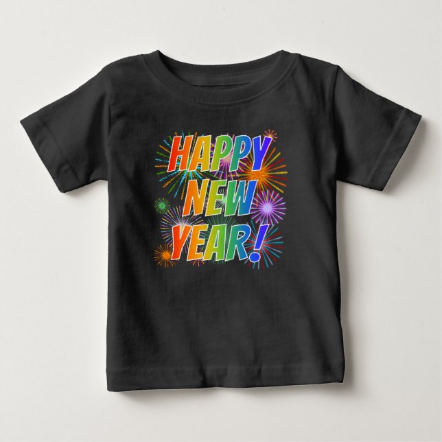 Farbenfroh "GLÜCKLICHES NEUES JAHR!" + Brandmuster Baby T-shirt (Vorderseite)