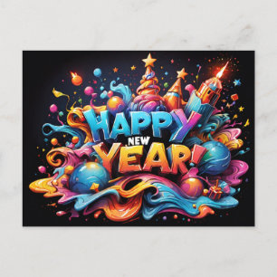 farbenfroh Happy neues Jahr Postkarte