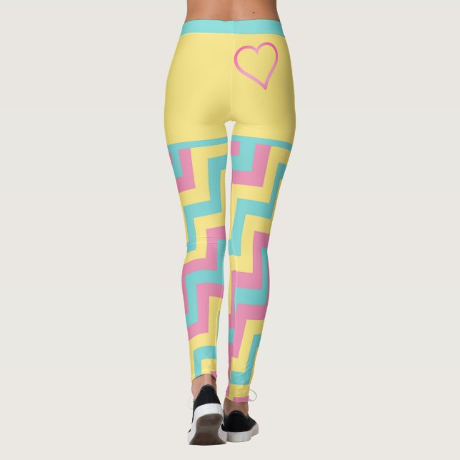 Farbenfroh hell Moderne geometrische Zickzack w/he Leggings (Rückseite)