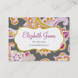 Farbenfroh Illustriert Bohemisch Paisley Henna Visitenkarte
