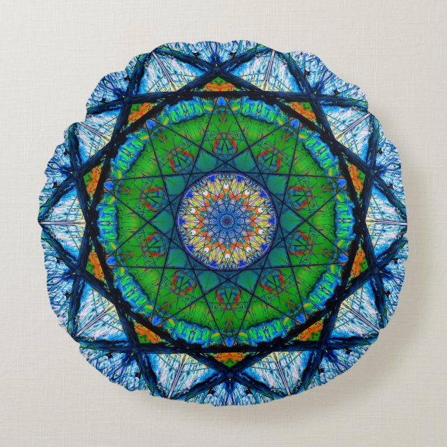 Farbenfroh-Kaleidoskop| Abstraktes Mandala Rundes Kissen (Vorderseite)
