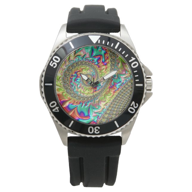 Farbenfroh, kräftig und dynamisch Groovy Trippy Fr Armbanduhr (Vorderseite)