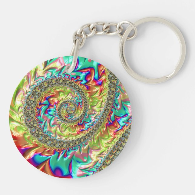 Farbenfroh, kräftig und dynamisch Groovy Trippy Fr Schlüsselanhänger (Rückseite)