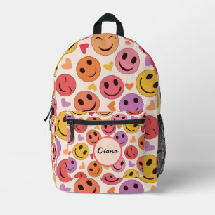 Farbenfroh Lächeln Glückliche Gesichter mit Herzen Bedruckter Rucksack