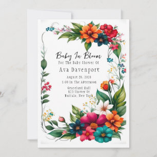 Farbenfroh lebendes Florals Baby in Blütendusche Einladung