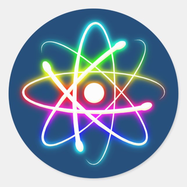 Farbenfroh leuchtendes Atom - Himmel blau Runder Aufkleber (Vorderseite)