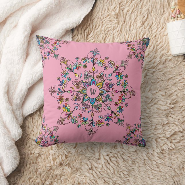 Farbenfroh Mandala Mit Monogramm Throw Kissen (Decke)