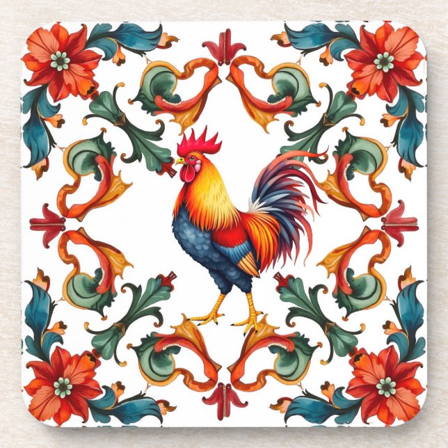 Farbenfroh, mediterran, mosaik, hirngeflecht, voge getränkeuntersetzer (Vorderseite)