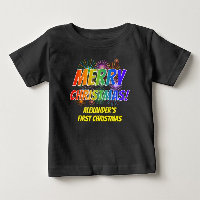 Farbenfroh "MERRY CHRISTMAS", Feuerwerk, Name! Baby T-shirt (Vorderseite)