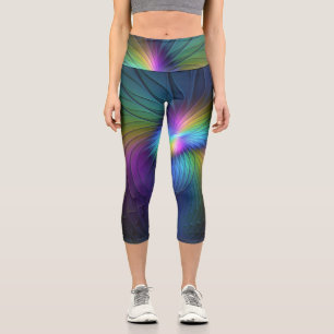 Farbenfroh mit blauem, modernem Abstraktem Fraktal Capri Leggings