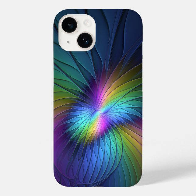 Farbenfroh mit blauem, modernem Abstraktem Fraktal Case-Mate iPhone 14 Hülle (Rückseite)